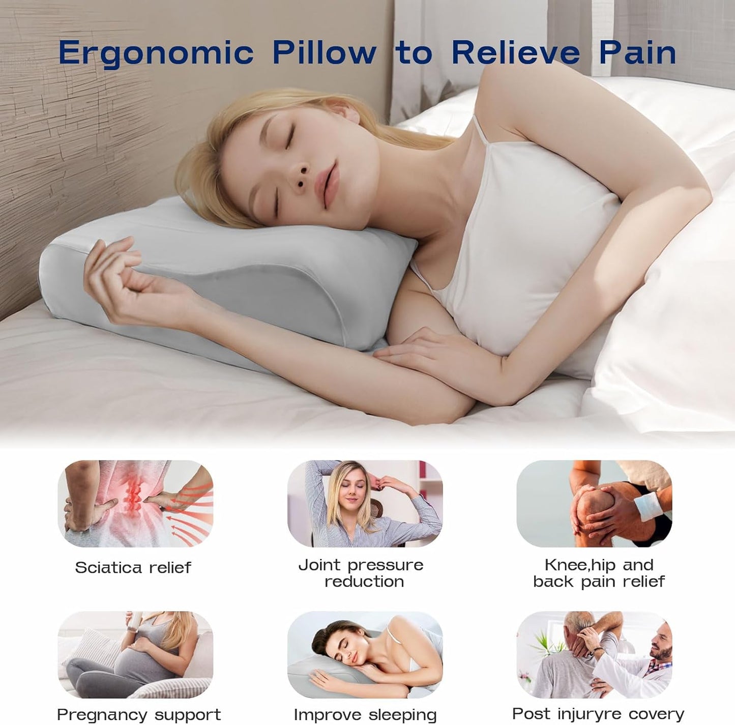 Memory Foam Pillows for Sleeping - Cervical Neck Ergonomic Pillow, Orthopedic Pillow for Neck and Shoulder Pain, Adjustable Cooling Contour Pillow (Grey, Queen)