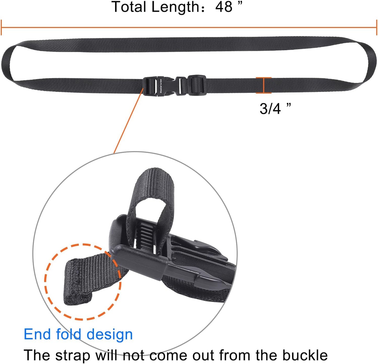 Buckle Straps with Clips, Adjustable Nylon Straps with Buckle, Black 4 Pack (4‘x0.75“)