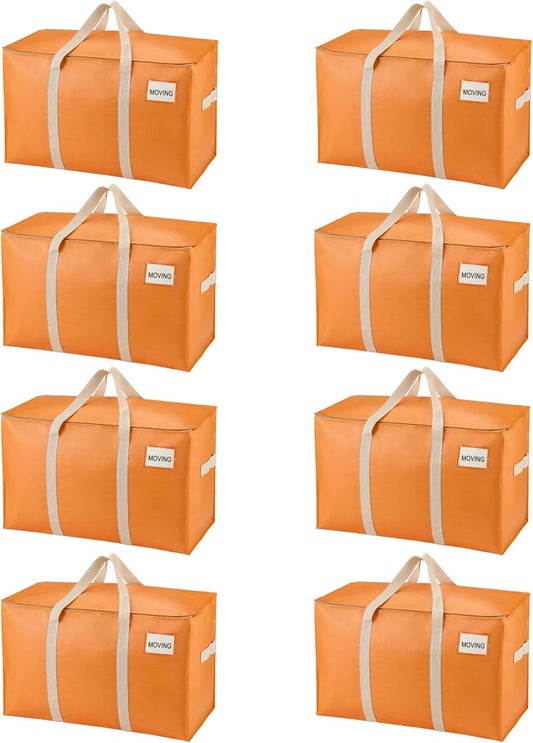 VENO 8 Pack Moving Bags, Heavy Duty, Moving Boxes Alternative, Packing Storage Supplies, Dorm Room Essentials with Zipper for Clothes, Extra Large Packaging Totes (Seasonal Autumn Orange, 8 Pack)