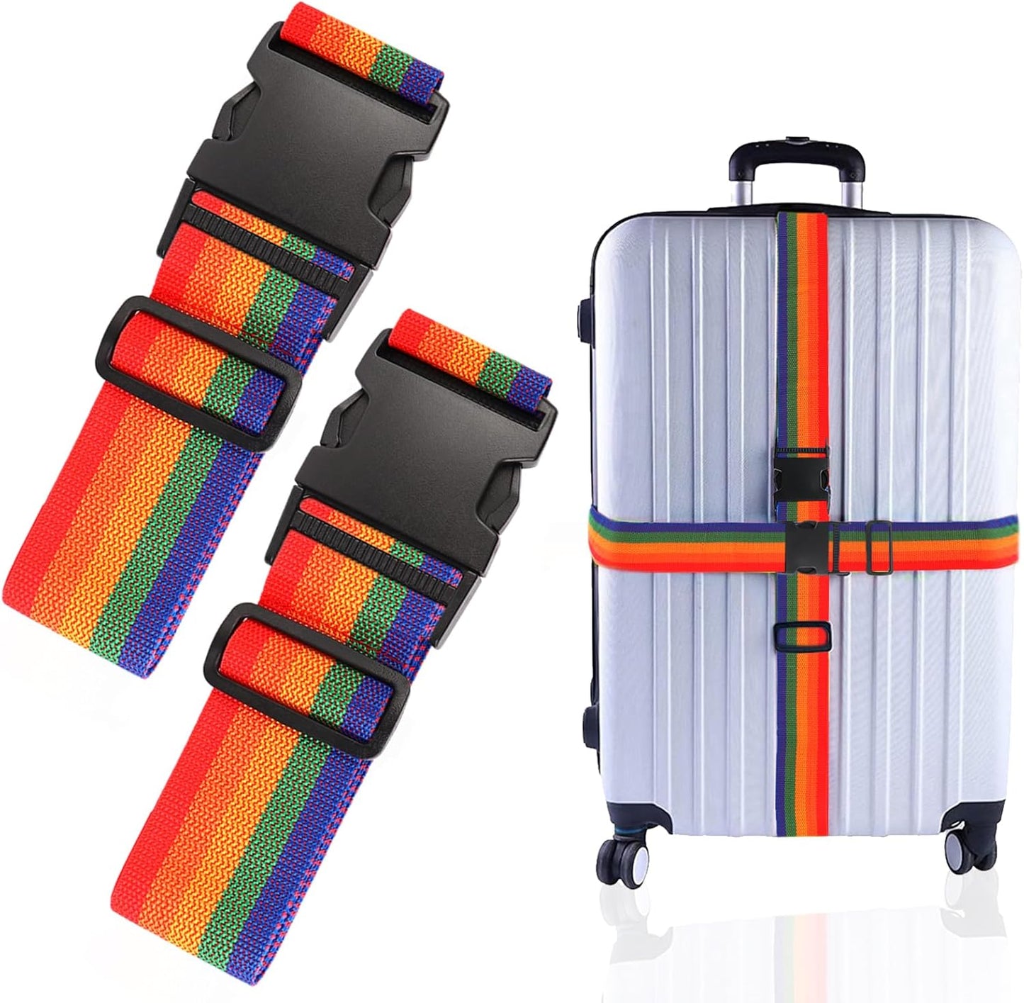 2Pcs Luggage Straps for Suitcase Travel Accessories TSA Approved, 80In Long Belts to Keep Your Suitcase Secure, Adjustable Bag Straps with Quick-Release Buckle for Travel Bag Closure, Multicolor
