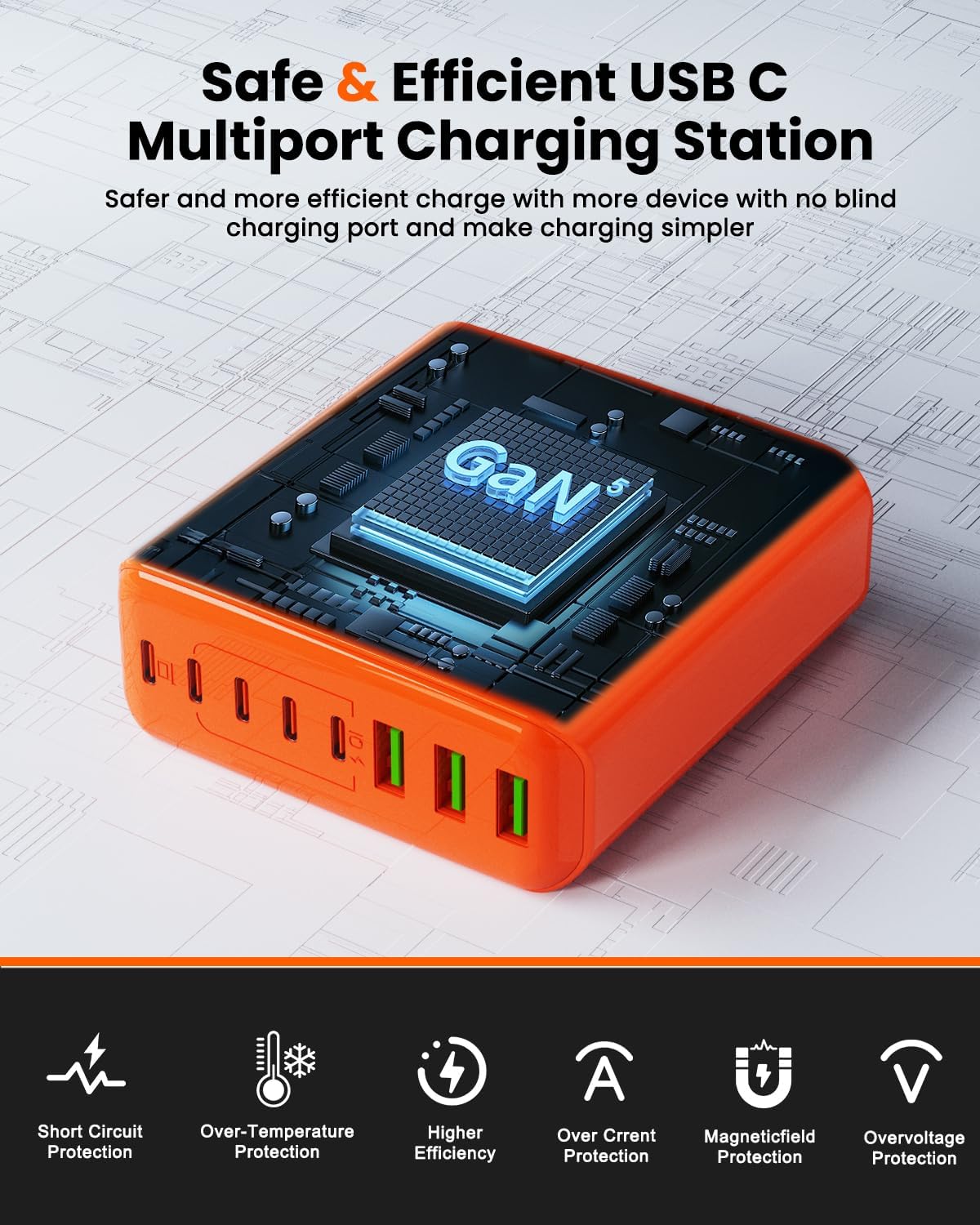 500W USB C Charger Block, 8-Port USB C Charging Station Fast Charging PD 120W PC Laptop Charger Adapter Compatible with MacBook Pro/Air/All iPad,DELL, iPhone 16/15/14/13/Pro Max/Galaxy