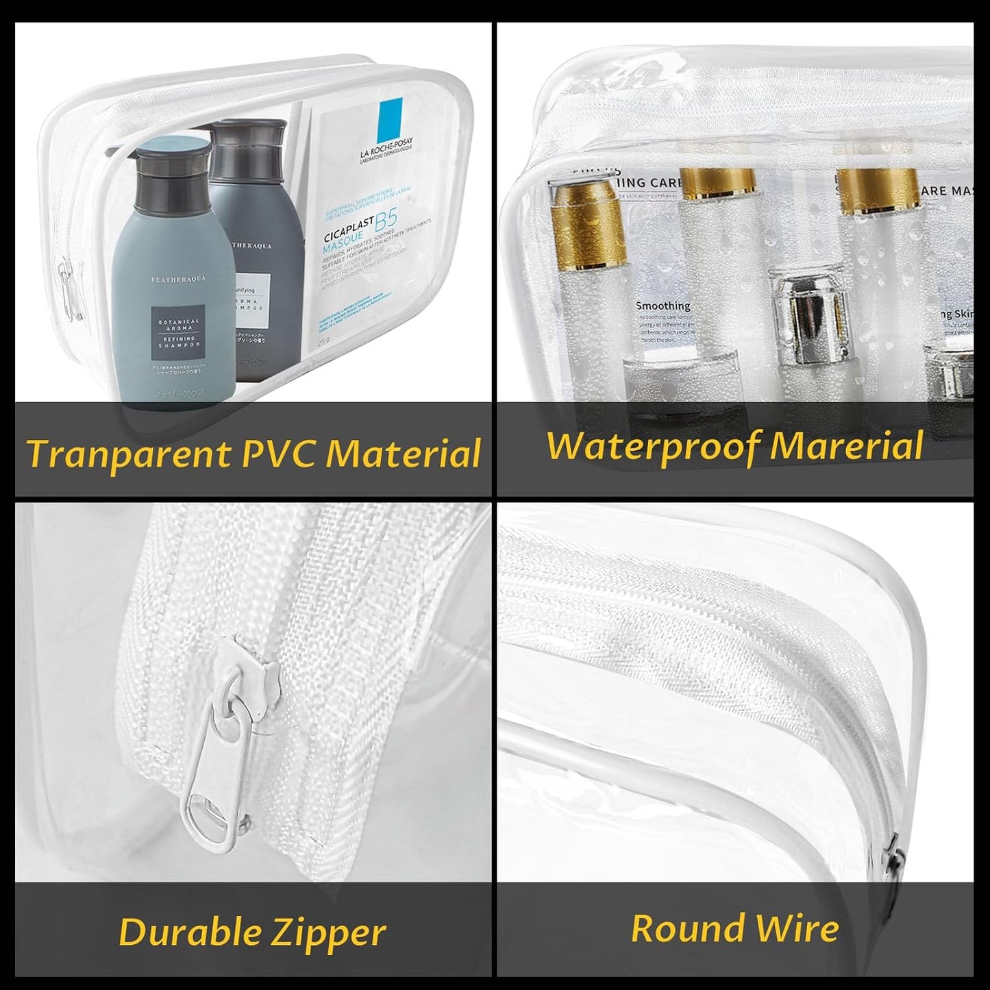 16 Pieces Clear Makeup Bags Bulk, TSA Approved Toiletry Bag for Travel, PVC Waterproof Cosmetic Pouches Clear Pouch with Zipper for Men and Women Carry-on Travel Essentials Cosmetic Bags (White-M)