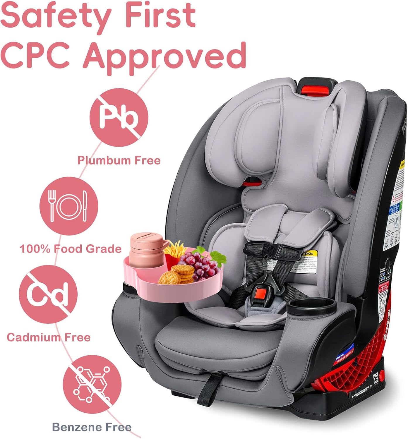 [2 Packs] Kids Car Seat Tray, Travel Tray with Cup Holder for Toddler Baby, Kids Car Seat Food Snack Organizer for Road Trip, Stroller snack Organizer Travel Must Haves (Pink, 2 PCS)