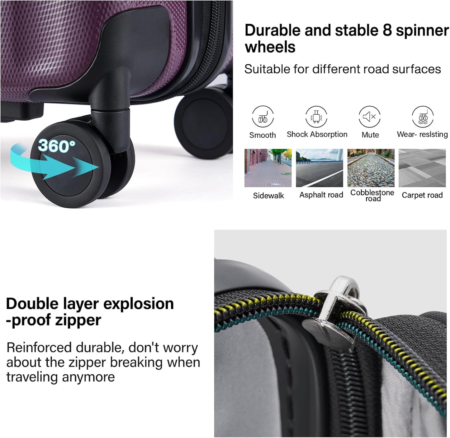 Hanke Expandable Hard Shell Luggage Sets 2 piece Carry on Luggage with Wheels Suitcases Lightweight Checked Tsa Luggage Rolling Large Suitcase Travel Luggage Bag Woman Men 20/29 Inch(Purple)