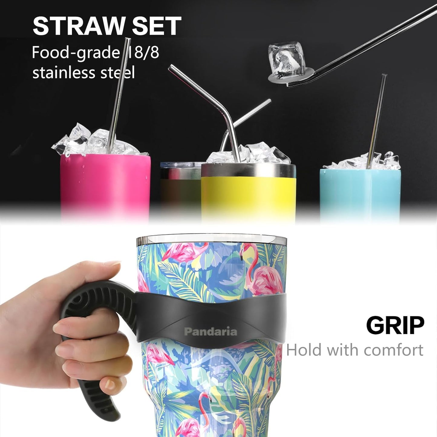 30 oz Spill Proof Tumbler with Handle, 100% Leak-Proof, Cupholder Friendly Insulated Cup with Straw, Double Wall Powder Coated Stainless Steel Tumbler, Ideal Gift for All Occasions (Flamingo)