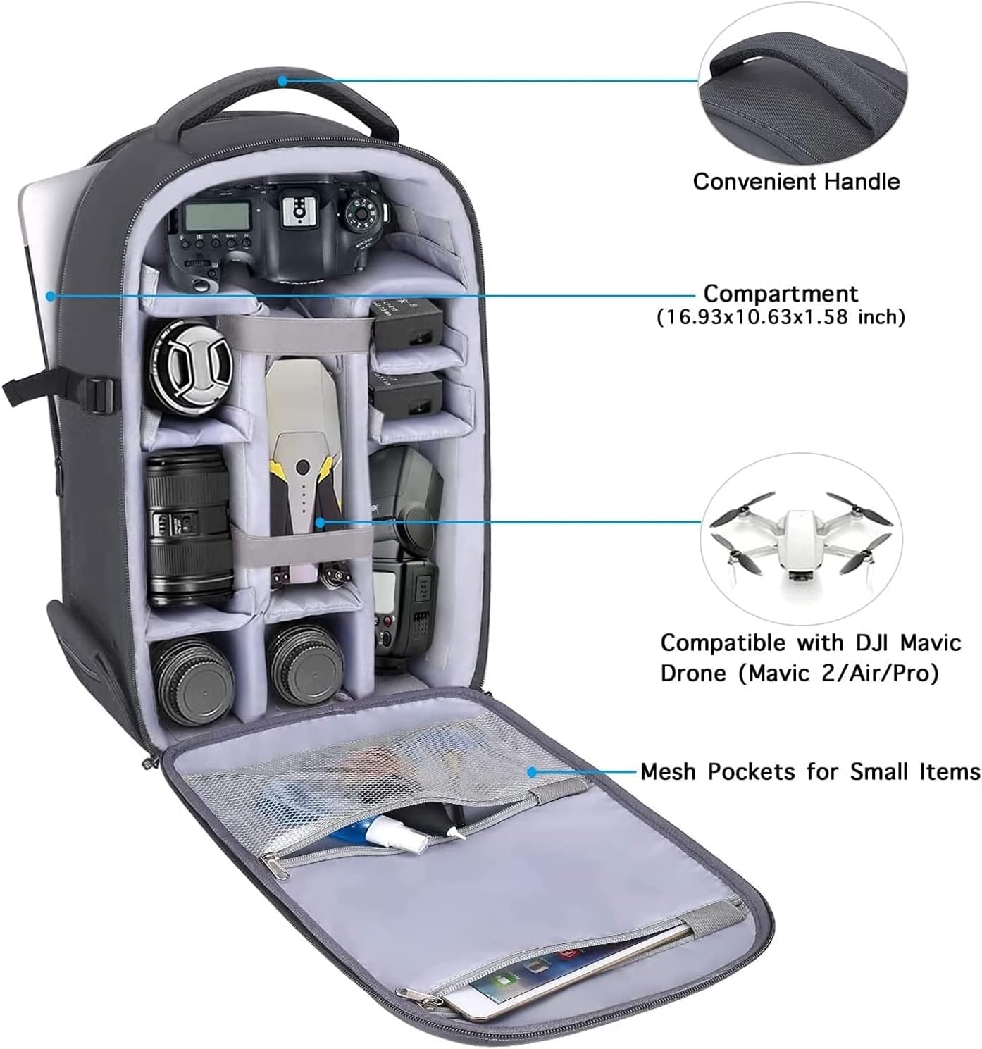 MOSISO Camera Backpack, DSLR/SLR/Mirrorless Photography Camera Bag 15-16 inch Waterproof Hardshell Case with Tripod Holder&Laptop Compartment Compatible with Canon/Nikon/Sony, Gray