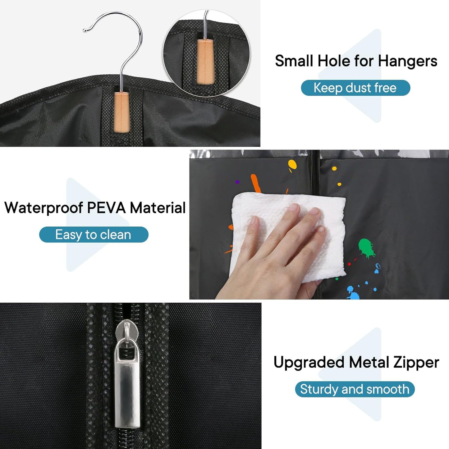 Dress Bags for Gowns, 65" Long Garment Bags for Hanging Clothes, 3-Pack Foldable Dress Cover with Clear Window for Women's Coats, Formal Gowns, and Evening Dresses