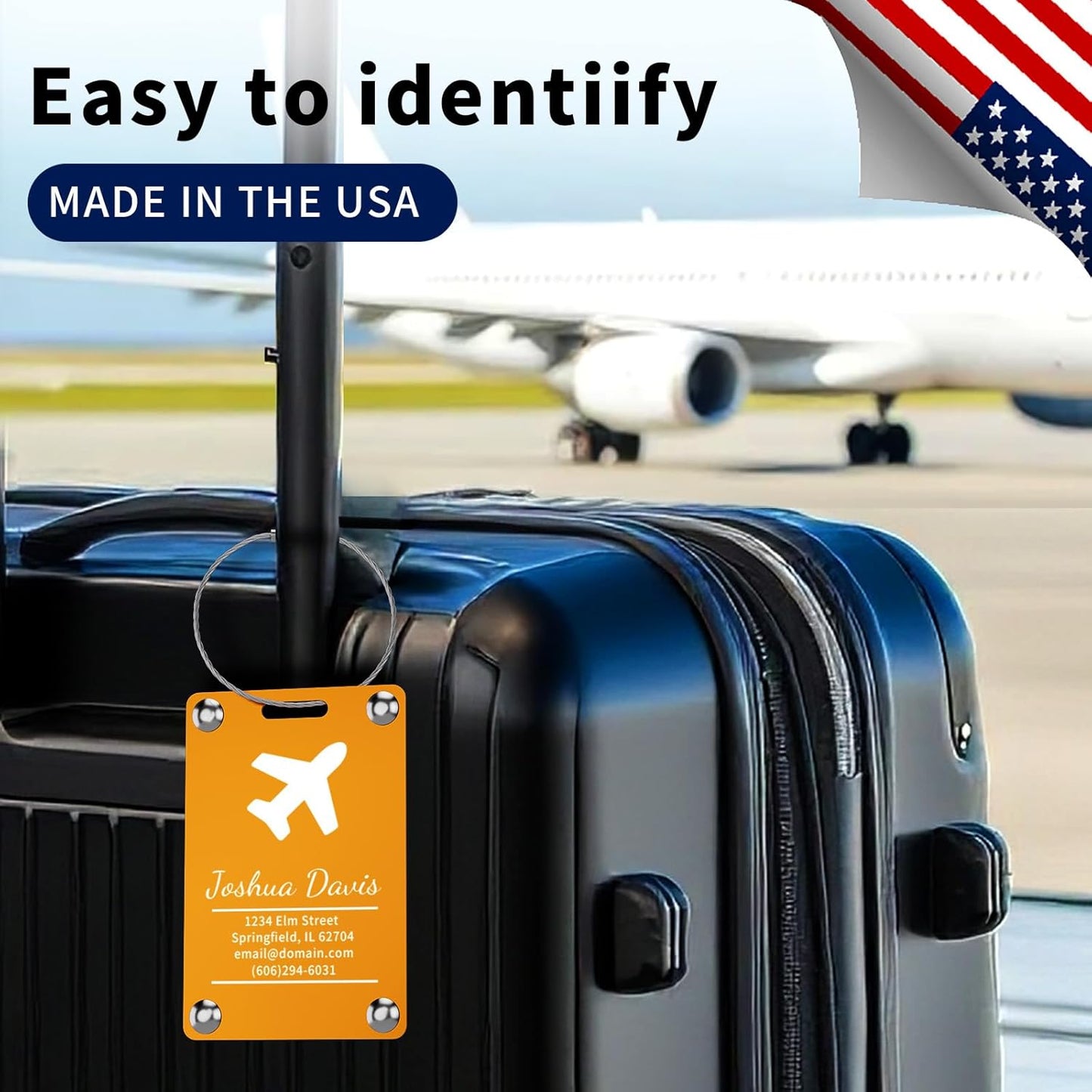 Personalized Luggage Tags for Suitcases, Engraved Stainless Steel Custom Luggage Tags for Cruise Travel, Suitcase Identifier Metal Name Baggage Tag, Bag Tags for Men Women Kids Backpacks