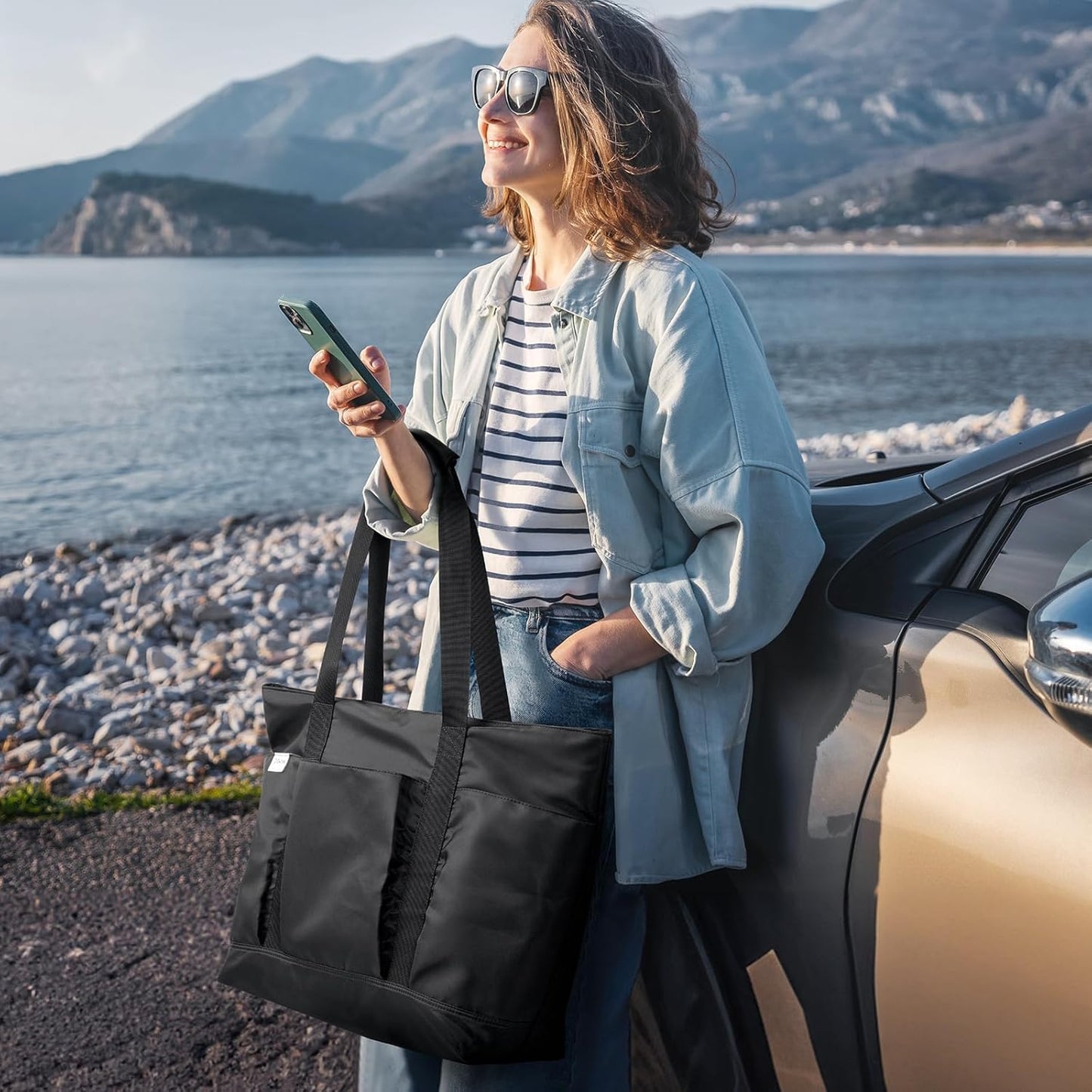 G4Free Beach Bag,Waterproof Beach Tote Pool Bags for Women,Compatible with Stanley Cup,Foldablefor Weekender Travel