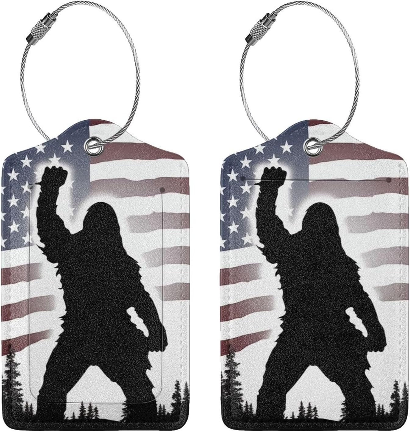 American Flag Leather Luggage Tag with Stainless Steel Ring, Fun Name Id Card Cover Travel Bag Tag Set, Suitable for Travel Bag Luggage Women Men 1 PCS