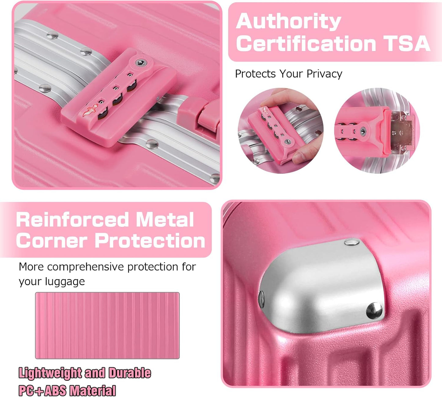 AnyZip Luggage Aluminium Frame Suitcase Hard Shell TSA Lock No Zipper 28In Rose Pink