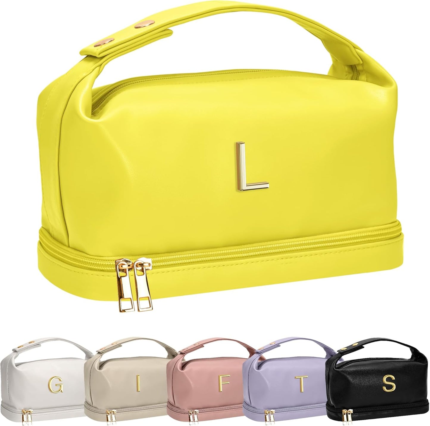 Personalized Gifts for Women Unique, Makeup Bag with Handle, Initial Double Layer Cosmetic Bag with Makeup Brush Organizer, Cute Cosmetic Pouch for Women, Gifts for Friends Female Mom