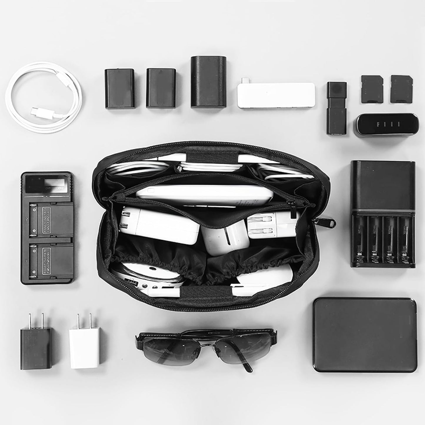 RIGHT AWAY Travel Tech Pouch，Waterproof Cord Case，Electronics Organizer Travel Case，Cable Organizer Storage Bag For Phone, Charger, Accessories(BLACK)