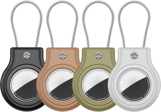 Waterproof Airtag Holder,4 Pack Airtag Case with Secure Lock,Airtags Keychain for Apple Air tag,Anti-Lost Protective Case Air tag Accessories for GPS Tracker Luggage,Bag,Key,Pet-Black/Brown/Green/Gray