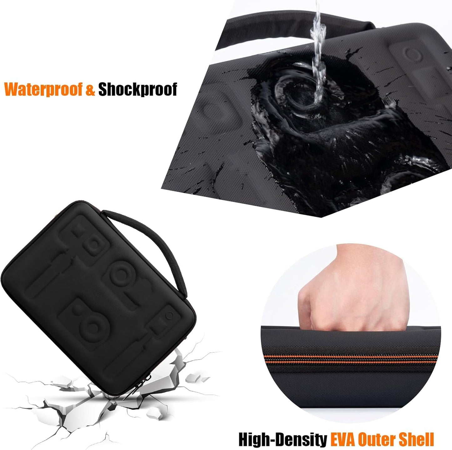 Cwatcun Action Camera Carrying Case for GoPro Hero/DJI Osmo Pocket 3/Action, Waterproof Carrying Case Shoulder Bag, Travel Case for Most Action Camera and Accessories