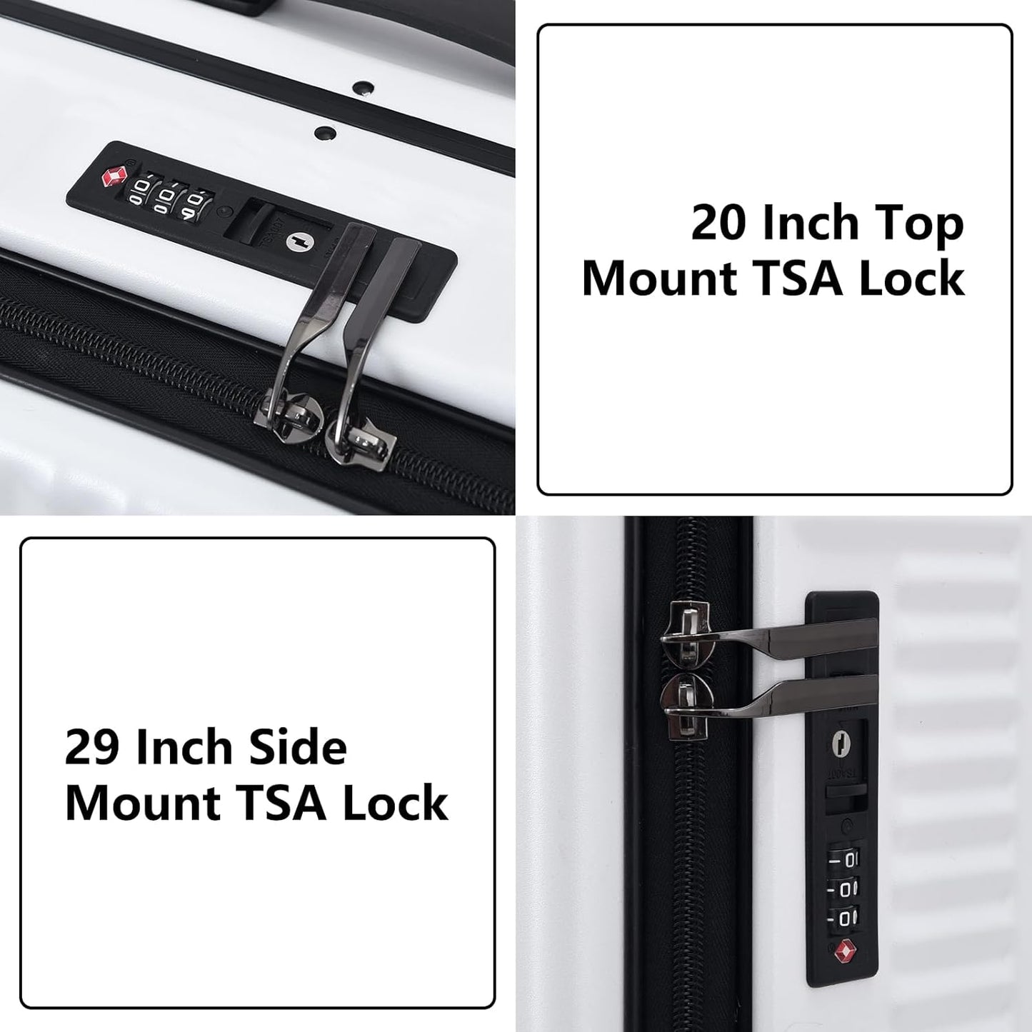 2 pieces 20/29 Aluminum Frame Carry On and Checked Luggage Set with Side Opening, Lightweight Hardshell ABS+PC Trunk Suitcase with TSA Lock, 360° Universal Wheels & Adjustable Handle, White