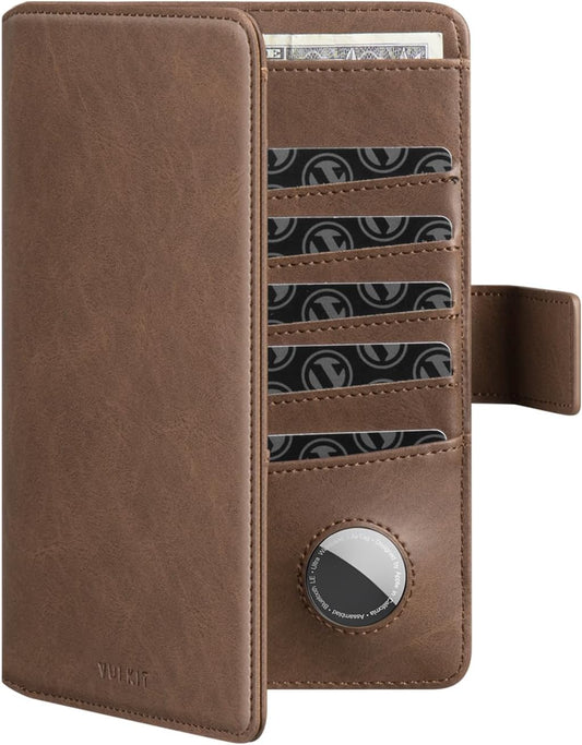 VULKIT Passport Holder with Airtag Holder RFID Blocking Passport Wallet Travel Leather Passport for Women(Espresso)