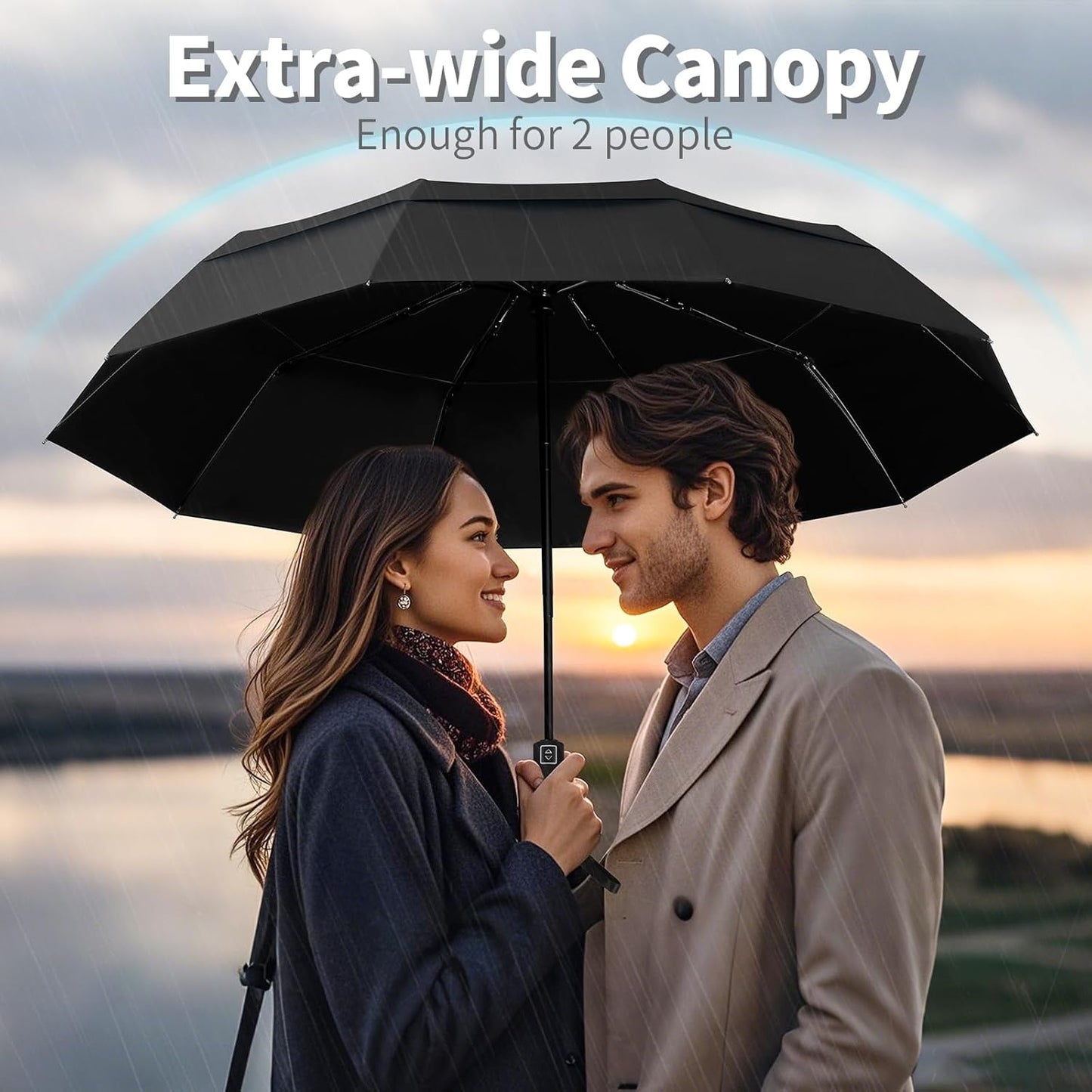 Seniny Windproof Travel Umbrella, Double Vented Canopy Large Umbrellas for Rain, Automatic Compact Umbrella for Car Backpack, Portable Pocket UV Umbrellas for Sun Protection Walking, Lightweight
