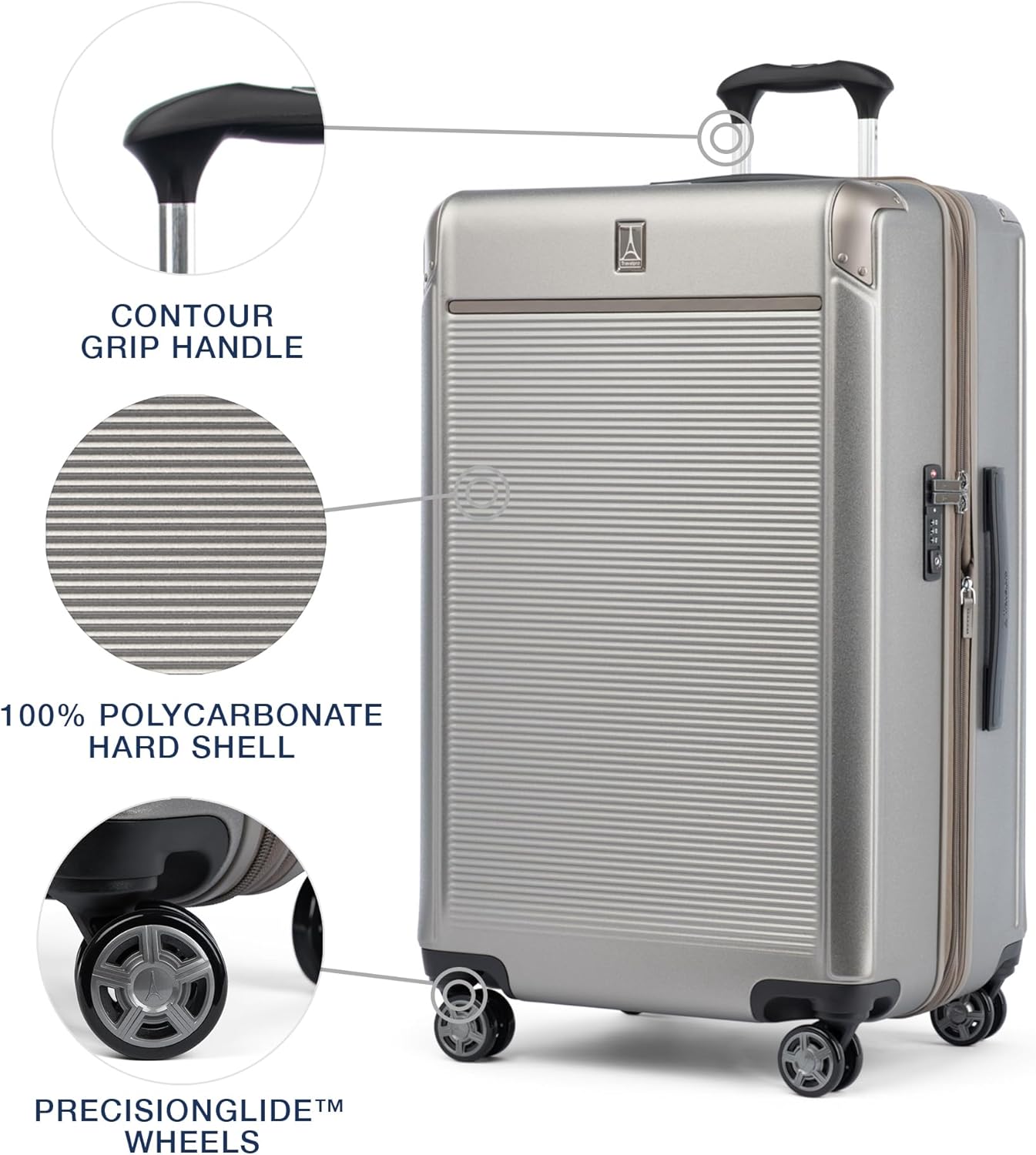 Travelpro Platinum Elite Hardside Expandable Spinner Wheel Luggage TSA Lock Hard Shell Polycarbonate Suitcase, Metallic Sand, 2-Piece Set (21/25)