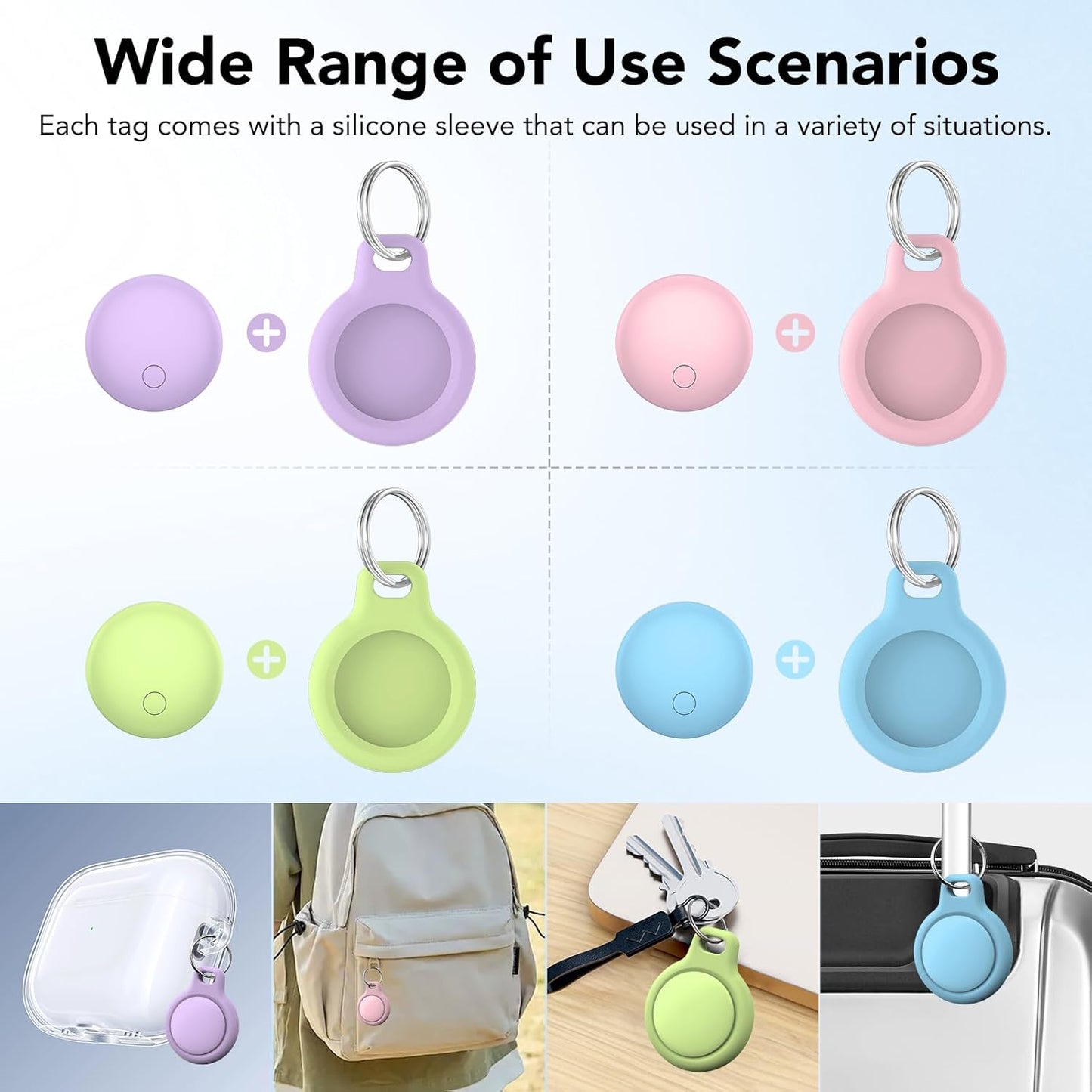 Air Tracker Tags 2-Pack, Item Finders Work for Apple Find My APP(iOS Only) Tracker Tags for Keys, Luggage, Backpack etc,Replaceable Battery, IP67 Waterproof with Holder Keychain, Pink and Light Purple