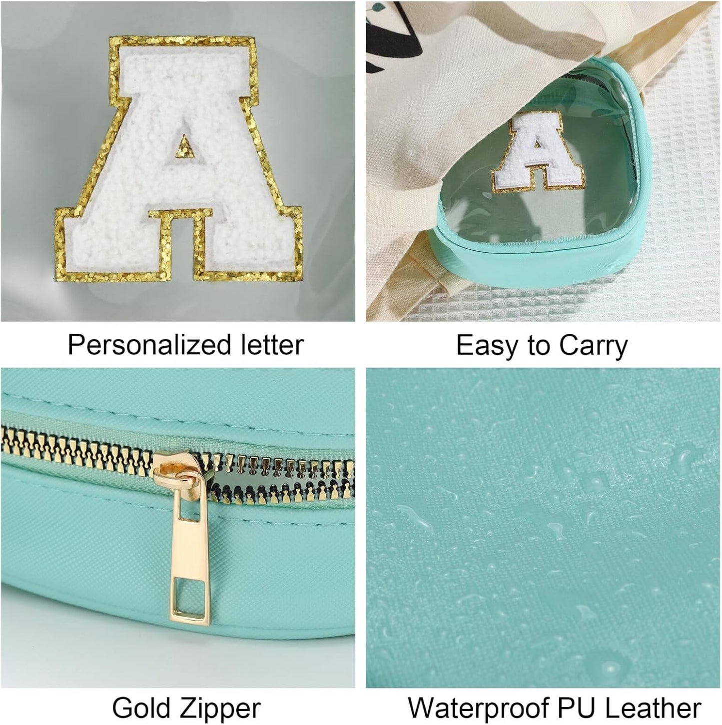 YOOLIFE Initial Make Up Bag Travel Toiletry Bag, Clear Makeup Bag Preppy Cosmetic Bags Cute Teacher 12 13 14 15 16 Years Old Girl Gifts Trendy Stuff Small Makeup Bag Birthday Gifts Mini Blue K