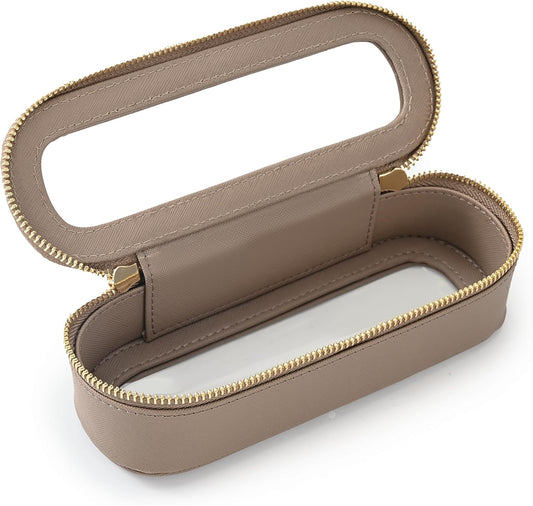 Aveniee Slim Clear Makeup Brush Bag, Small Cosmetic Brush Holder, Mini Toiletry Bag Travel Case for Women, Thin Make up Bags with Dual Zipper, Cute Travel Essentials Bag Organize - Taupe