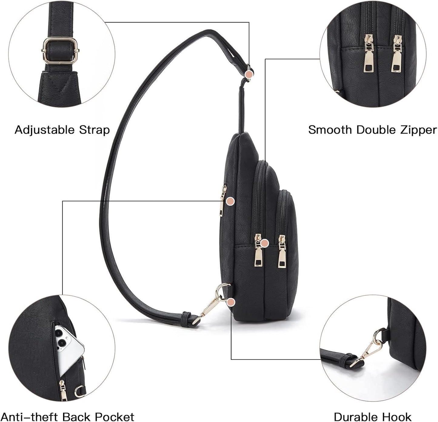 Telena Small Sling Bag for Women Leather Crossbody Fanny Packs Chest Bag for Women