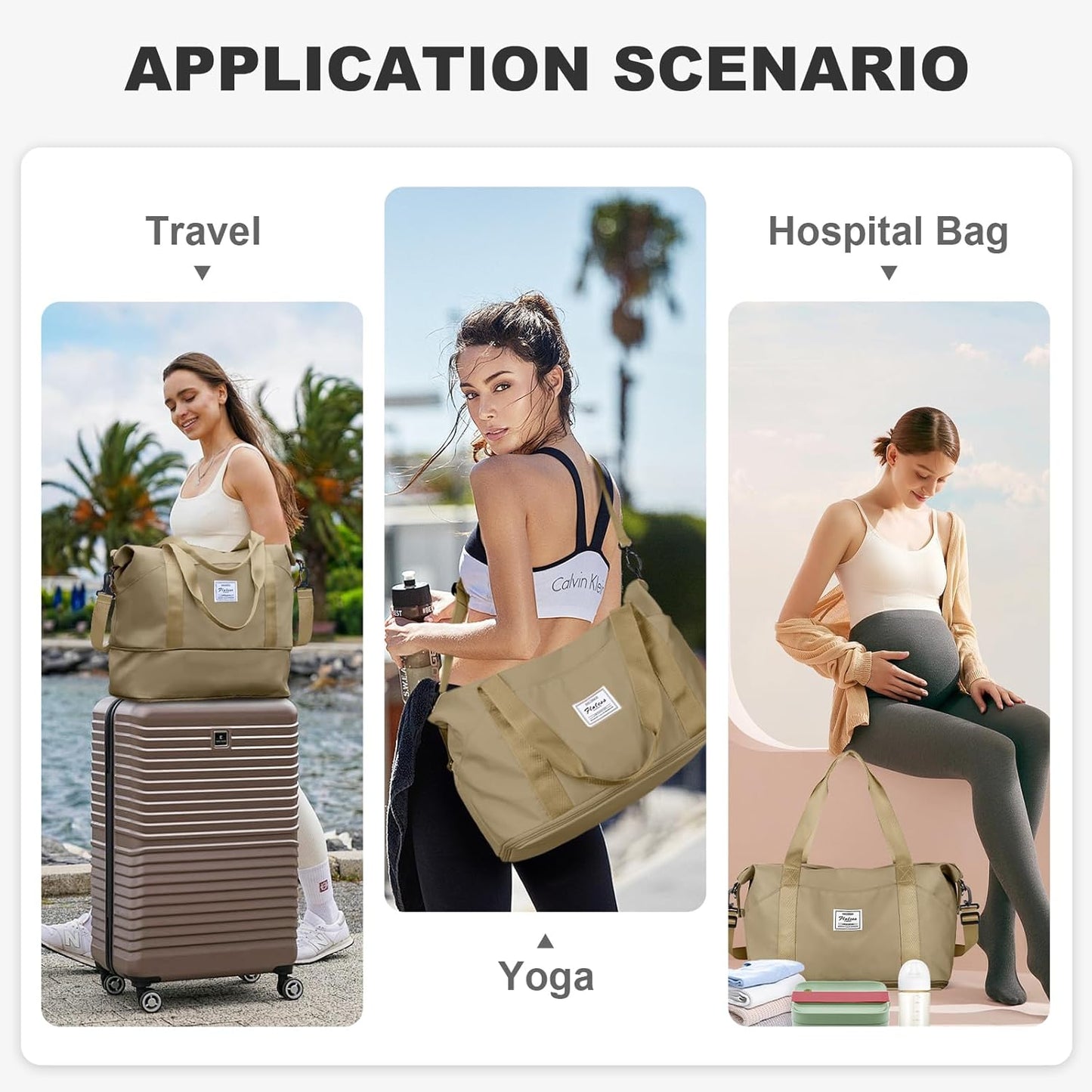 Travel Duffel Bag, Sports Tote Gym Bag, Shoulder Weekender Overnight Bag for Women