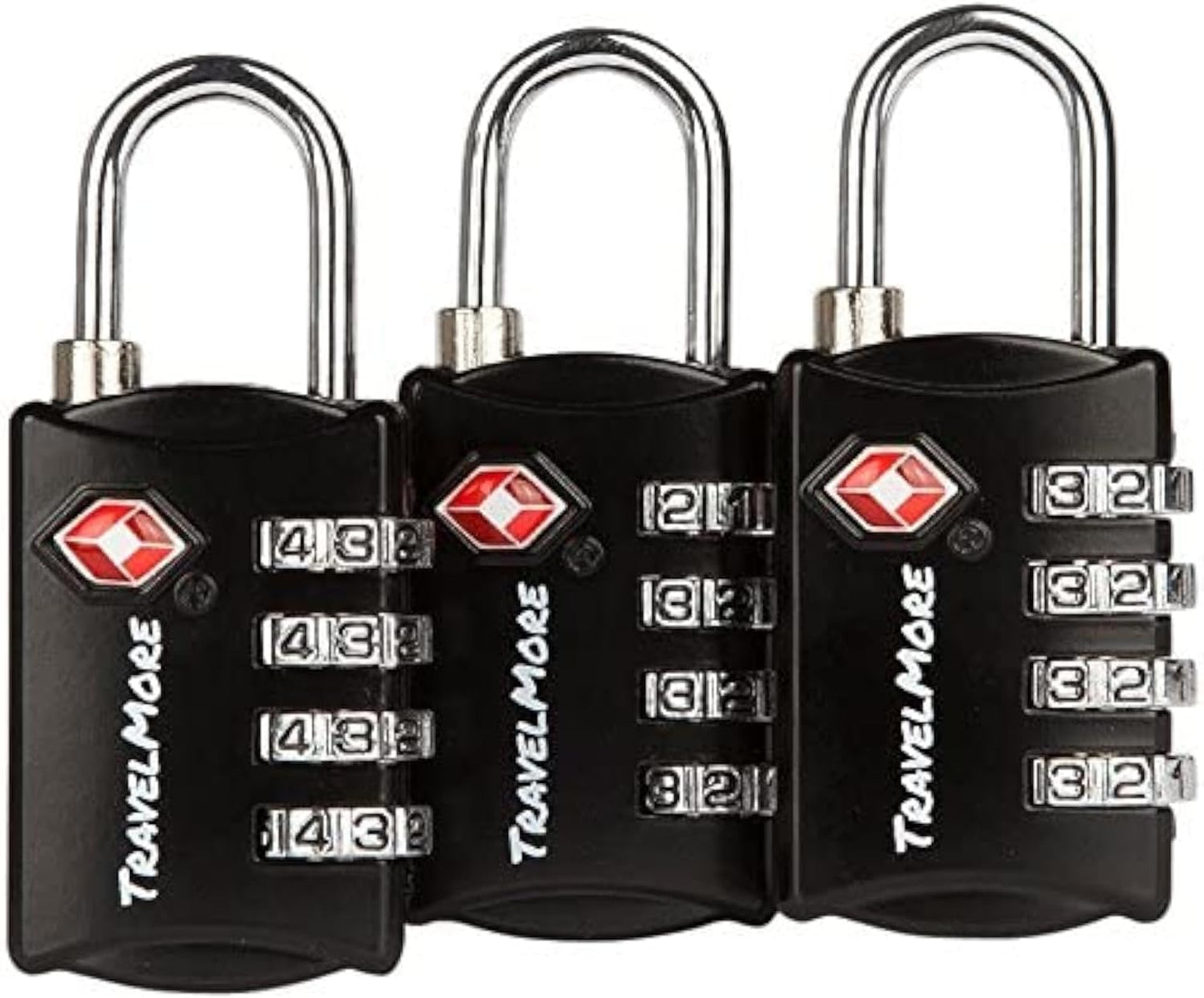 3 Pack TSA Luggage Locks with 4 Digit Combination – Heavy Duty Set Your Own Padlocks for Travel, Baggage, Suitcases & Backpacks - Black