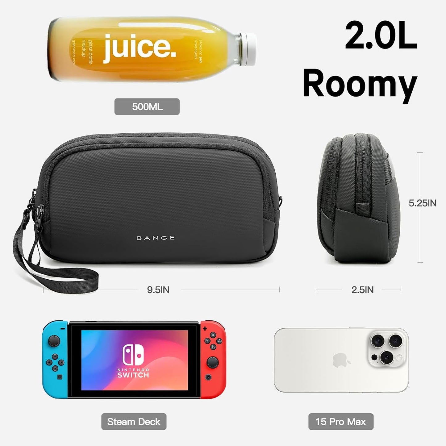 BANGE Travel Organizer Case, Water Resistant Electronics Travel Bag Organizer for Cable,Easy to store backpacks (Black)