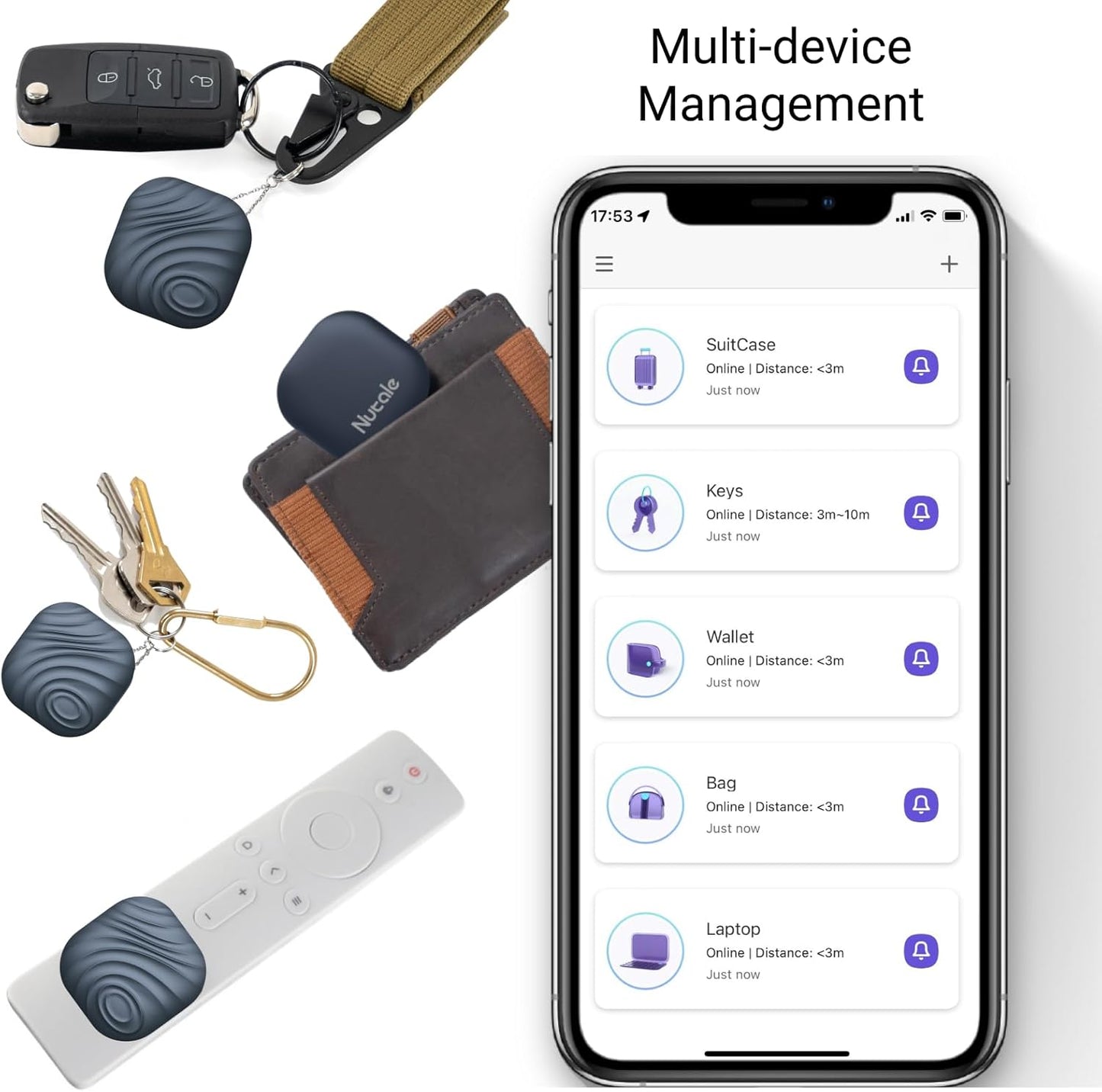 Findhting Key Finder - Bluetooth Tracker Item Locator with Key Chain for Keys Pet Wallets or Backpacks and Tablets (Dark Blue)