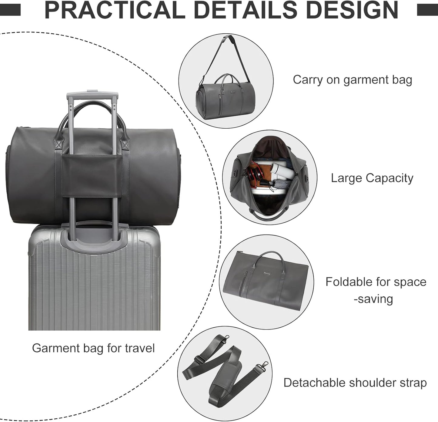 Leather Garment Bag for Travel, Modoker Carry On Suit Carrier Travel Bag with Shoulder Strap - Ideal for Business Trips and Weekend Getaways - The Garment Duffel Bag for Traveling Men Women