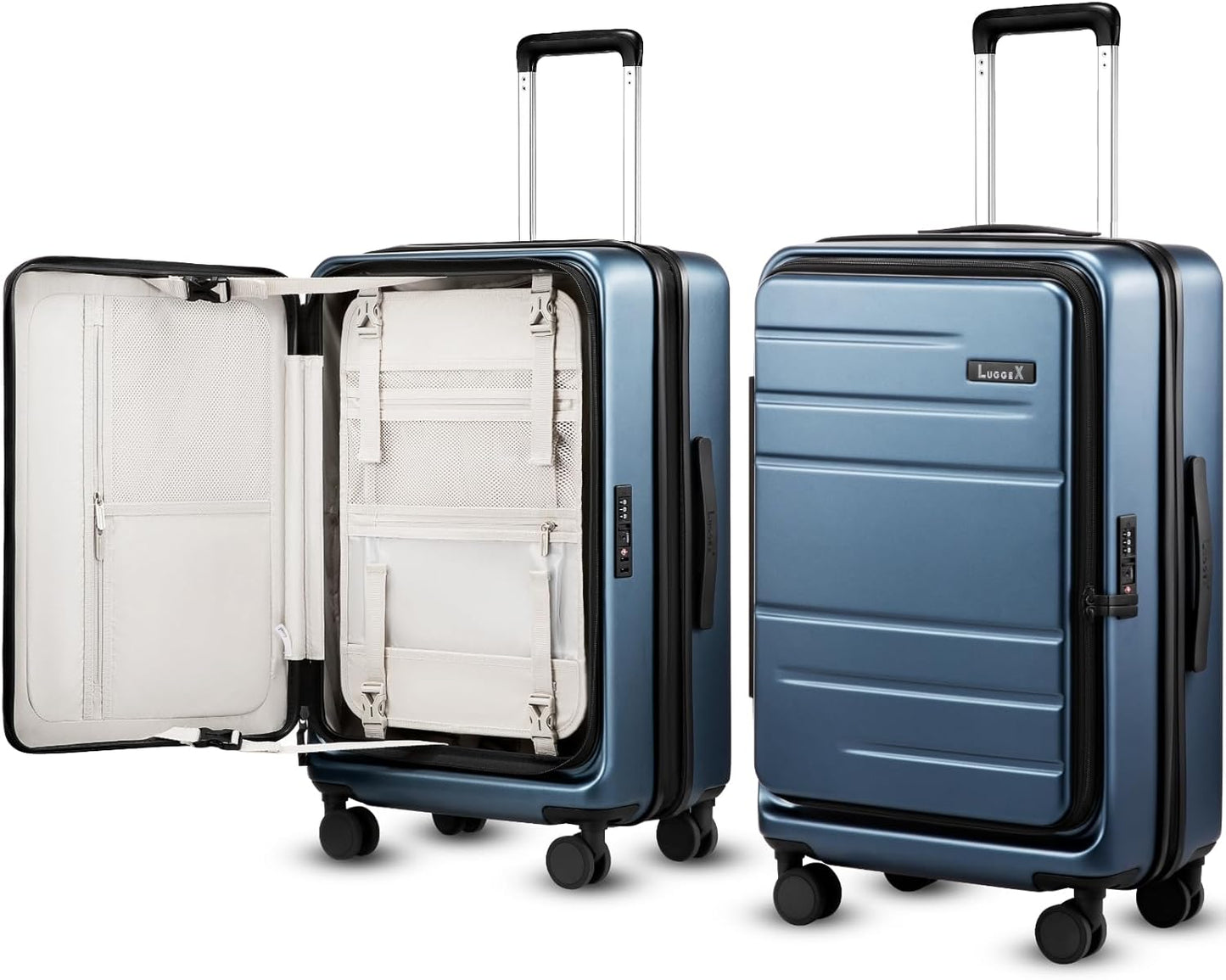 Checked Luggage Top Opening, FLT Expandable Polycarbonate Hard Shell Suitcase with Wheels (FLO-Lite, Blue, 24 Inch, 63L-70L)