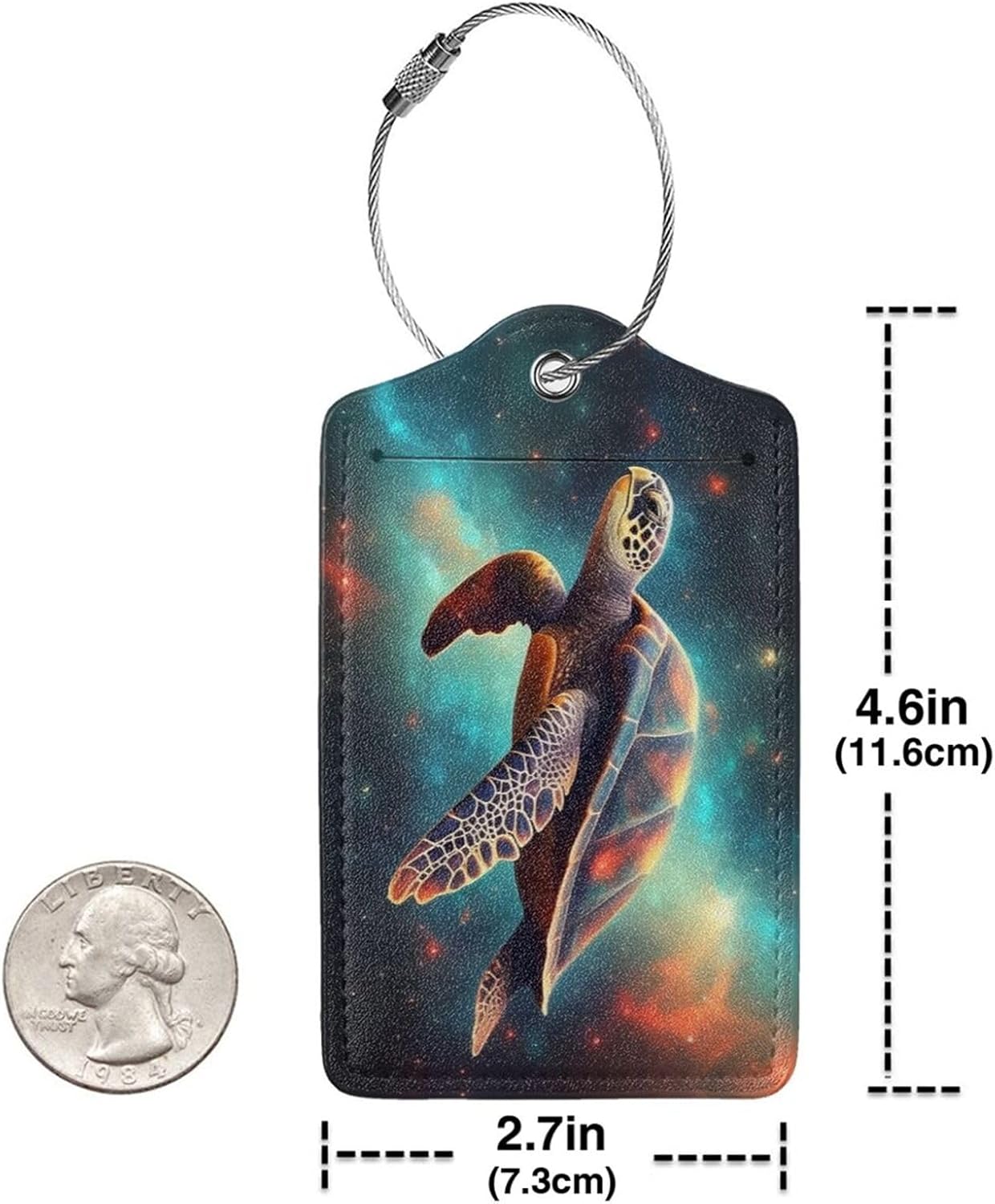 Sea Turtle Leather Luggage Tag with Stainless Steel Ring, Fun Name Id Card Cover Travel Bag Tag Set, Suitable for Travel Bag Luggage Women Men 4 PCS