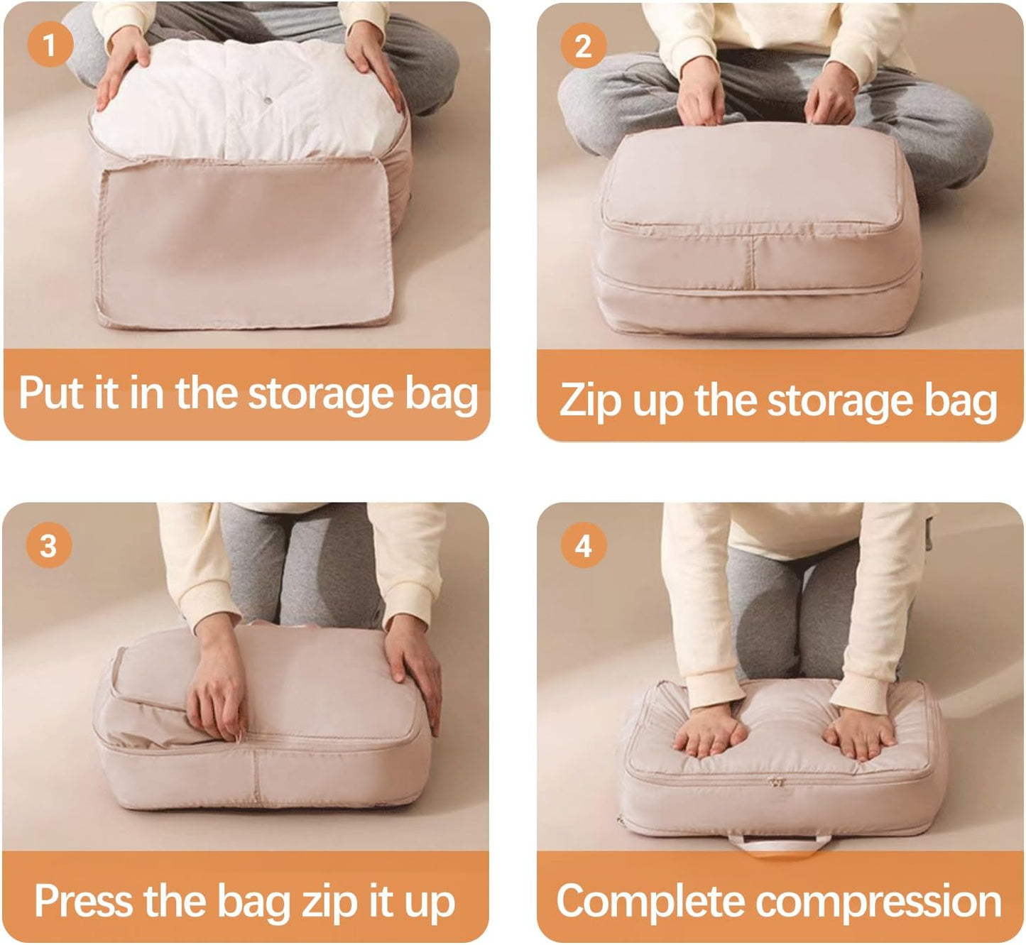 XL Ultra Space Saving Bags self compression organizer bags space saver bag for comforters Storage bag organizer for blankets bedding clothes(Beige-1PCS)