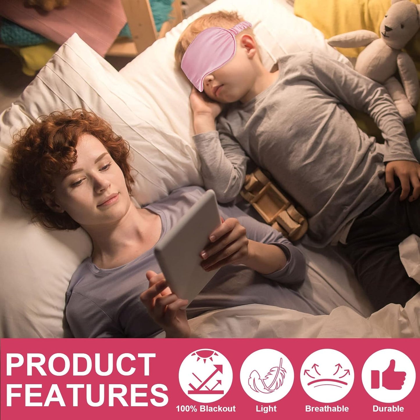 2Pack Silk Sleep Mask,IEKEODI Eye Mask for Sleeping,Elastic Blackout Eye Mask & Blindfold for Full Night's Sleep,Travel and Nap(Black+Pink)