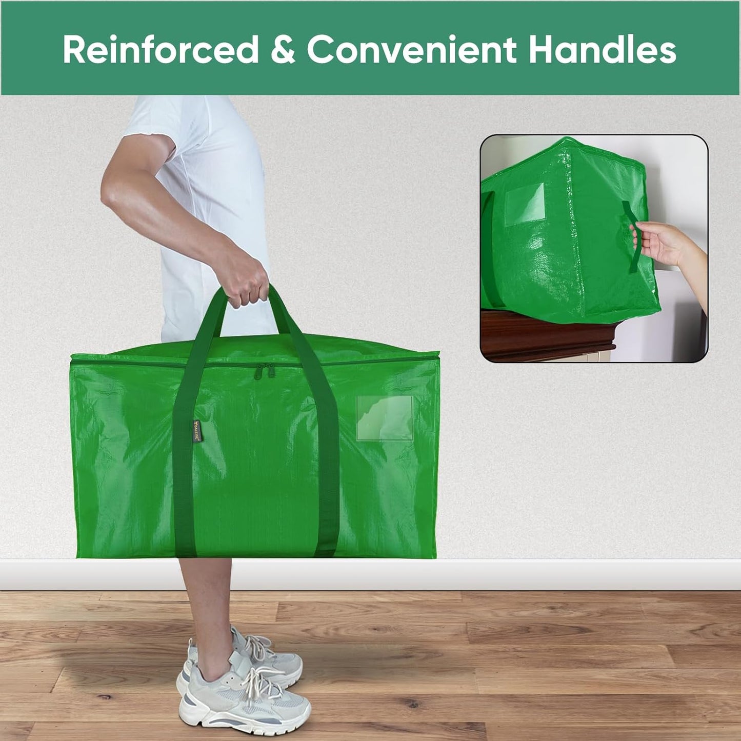 BALEINE 8-Pack Oversized Moving Bags with Reinforced Handles, Heavy-Duty Storage Tote for Clothes, Moving Supplies (Light Green, 8-Pack)