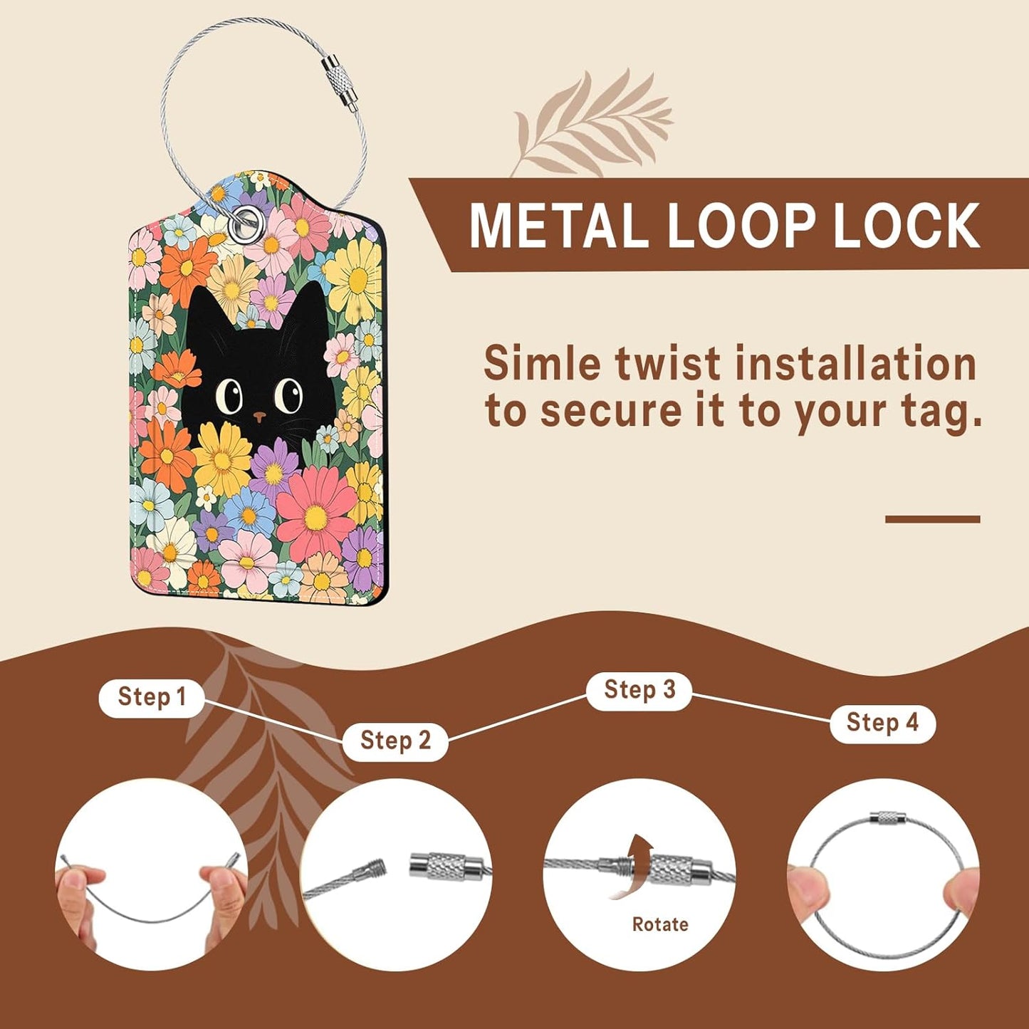 2 Pcs Colorful Cat Luggage Tags for Suitcase, Leather Luggage Tags Cute, Privacy Cover ID Label with Stainless Steel Loop & Address Card, Black Cat Travel Bag Tag Luggage Accessories for Suitcases