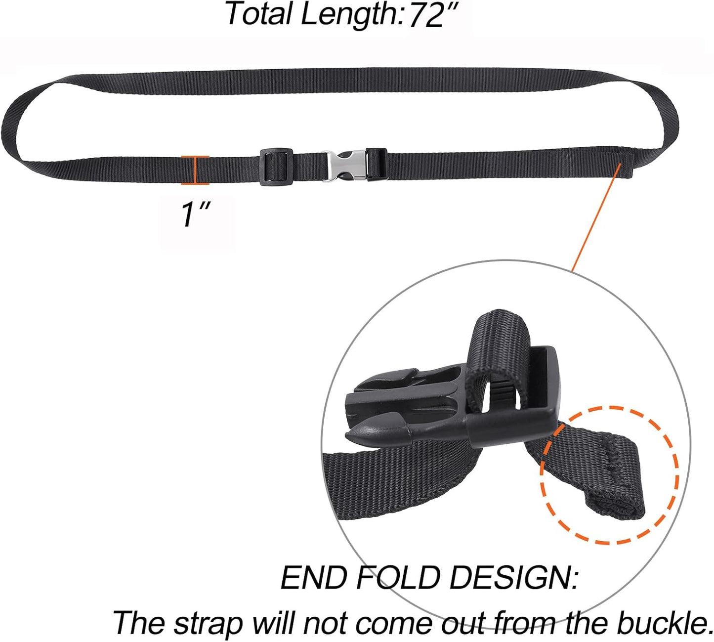 Buckle Straps with Metal Clips, Adjustable Nylon Straps with Buckles, Black 4 Pack (Black-Metal Buckle, 6’x1)