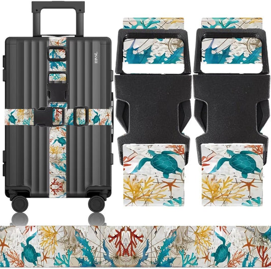 2 Pack Luggage Straps for Suitcases Adjustable Luggage Belt TSA Approved, Bright Colors Travel Packing Straps with Quick Release Buckle Unique Nylon for Sleeping Bag Car Seat, Turtle