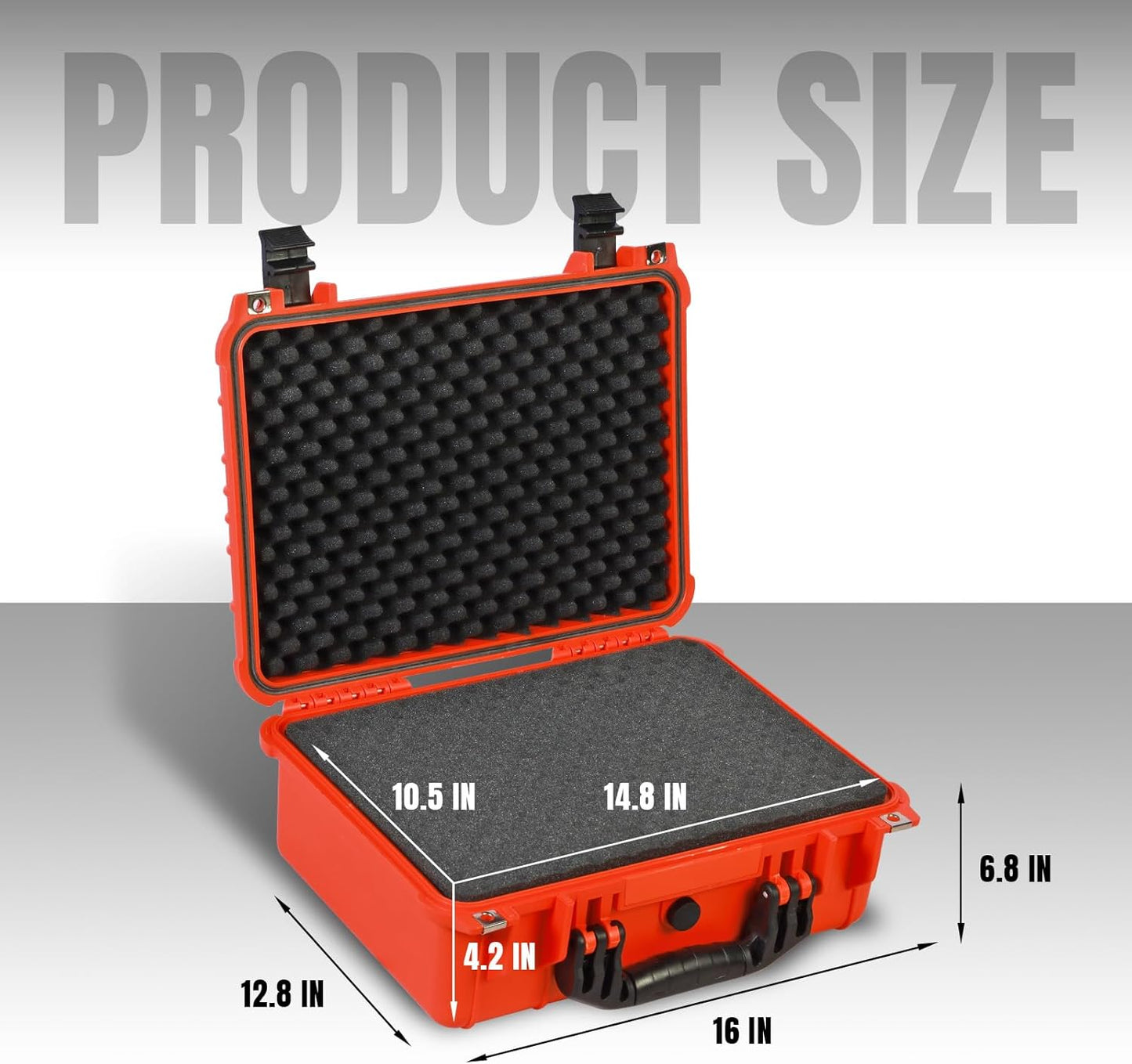 16x 12.8x 6.8 Inch Hard Case, Portable Weather Waterproof Protective Camera Case with Customizable Foam, Fit Use of Drones, Camera, Equipments, Orange