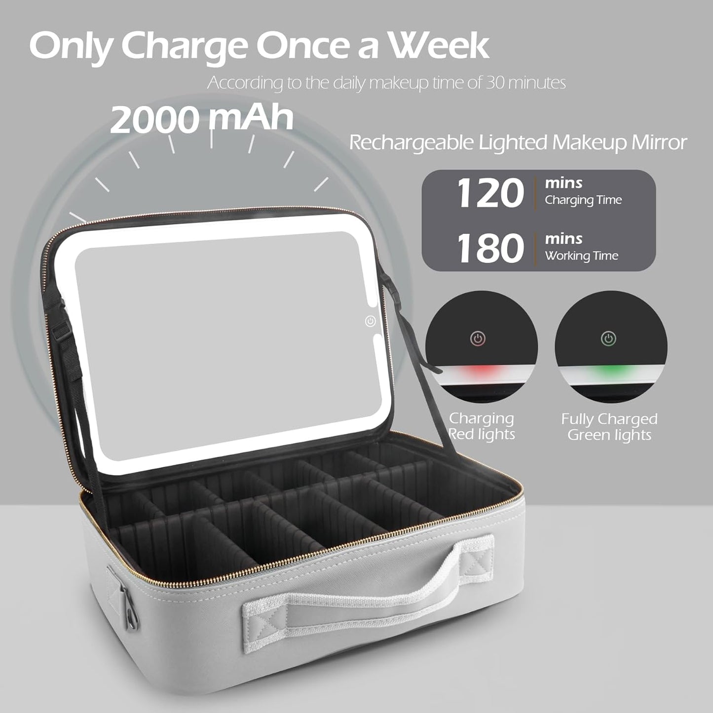 MOMIRA Large Makeup Train Case with Lighted and Mirror 14inch Partitionable Cosmetic Bag Travel Makeup Case Professional Cosmetic Artist Organizer, Waterproof Portable, with Shoulder Stra Silver