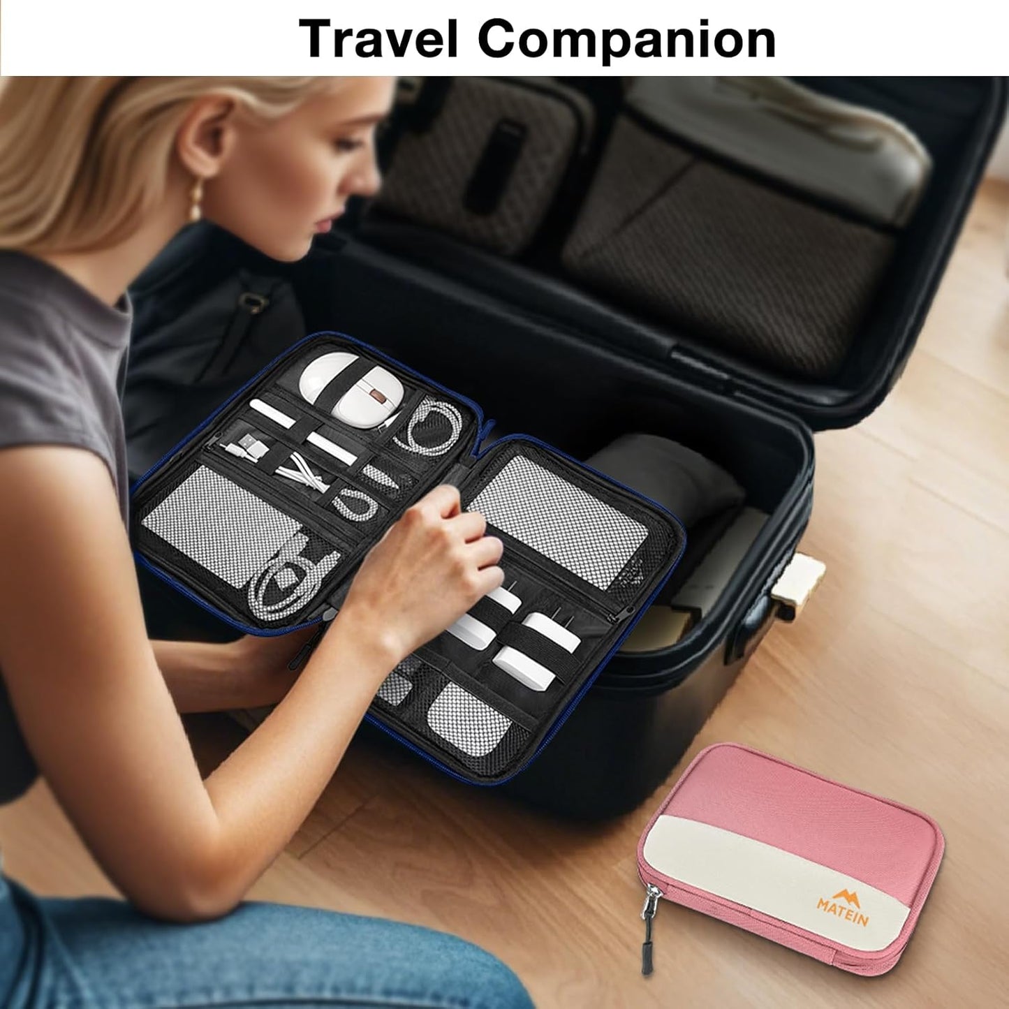 MATEIN Travel Cable Organizer Pouch, Scratch Resistant Portable Charger Case for Electronic Accessories, Travel Tech Bag for Cable, Guitar Picks, Cord Organizer Bag for Work & Office, 2 Pack