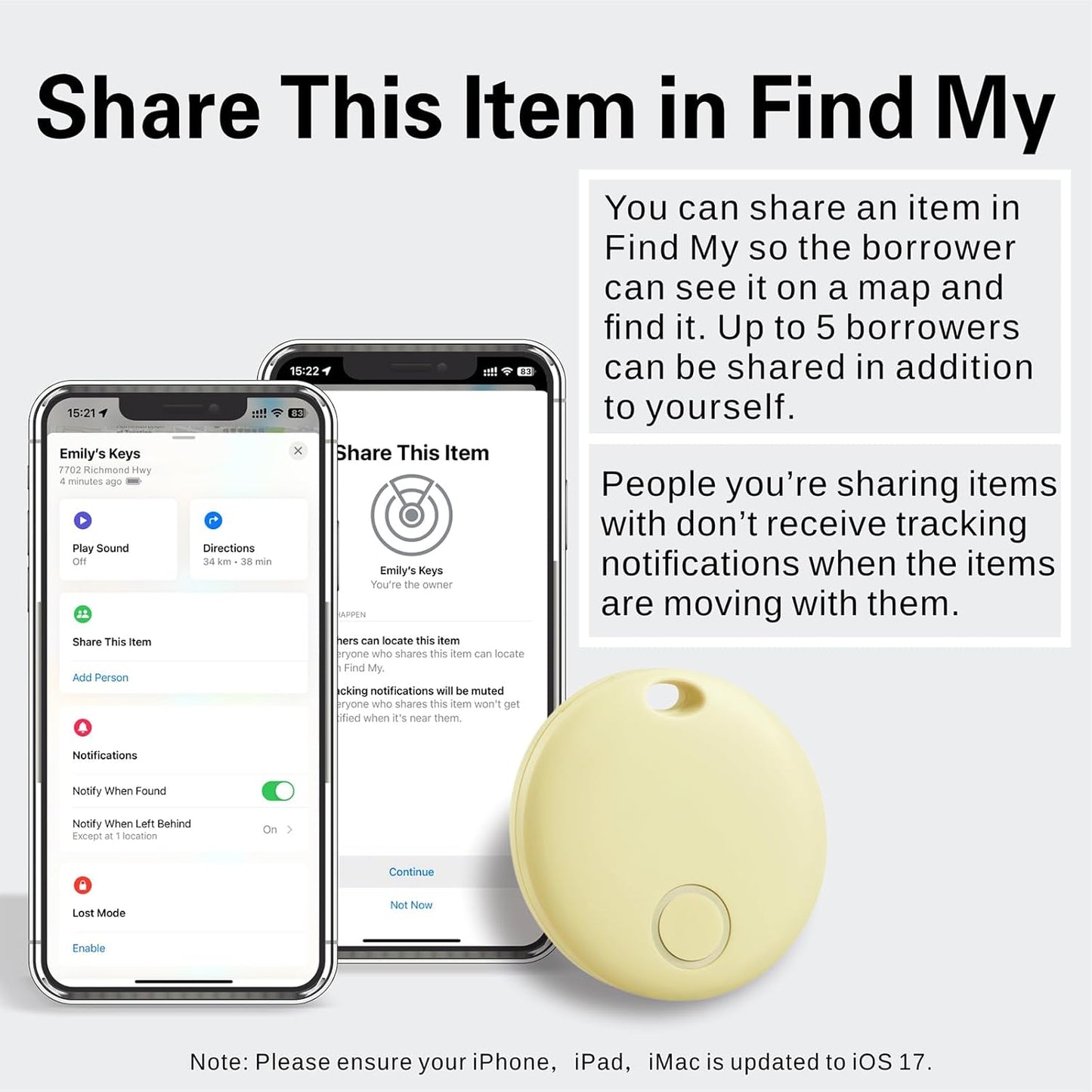 Reyke Smart Tag, Air Tracker Luggage Tracker, Works with Apple Find My (iOS Only), Item Locator for Key, Luggage, Backpack, Wallet, IP67 Waterproof, Yellow