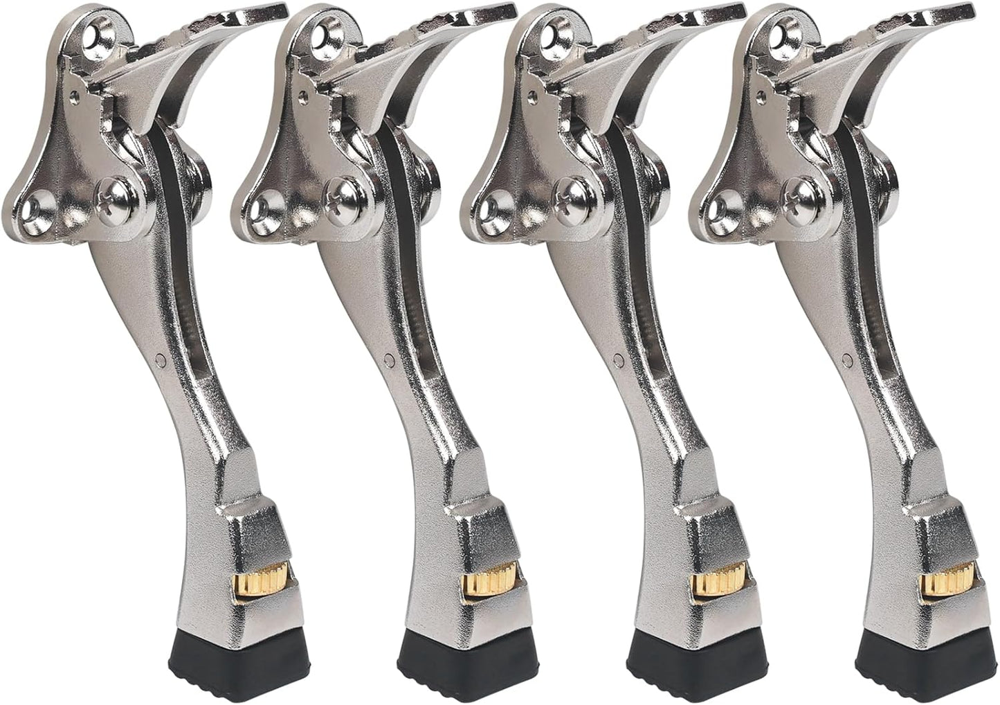 4 Packs Heavy Duty Kickdown Door Stopper, One Touch Adjustable Kickdown Door Stop for Heavy Doors, 4 in Metal Door Kickstand with Rubber Tip & Wall Protectors for Wide Doors