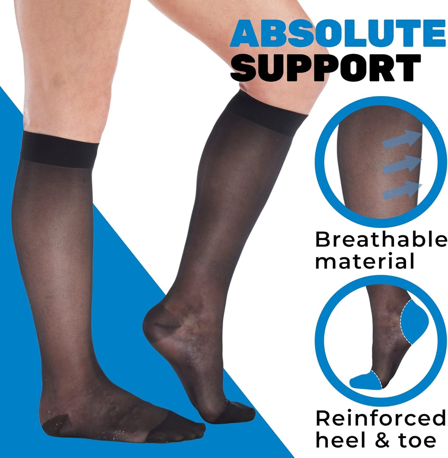 (3 Pairs - Closed Toe) Made in USA - Compression Stockings for Women 15-20mmHg - Sheer Compression Socks for Edema, Pregnancy, Diabetic, Post Surgery Recovery - Black, Small - A101BL1-3