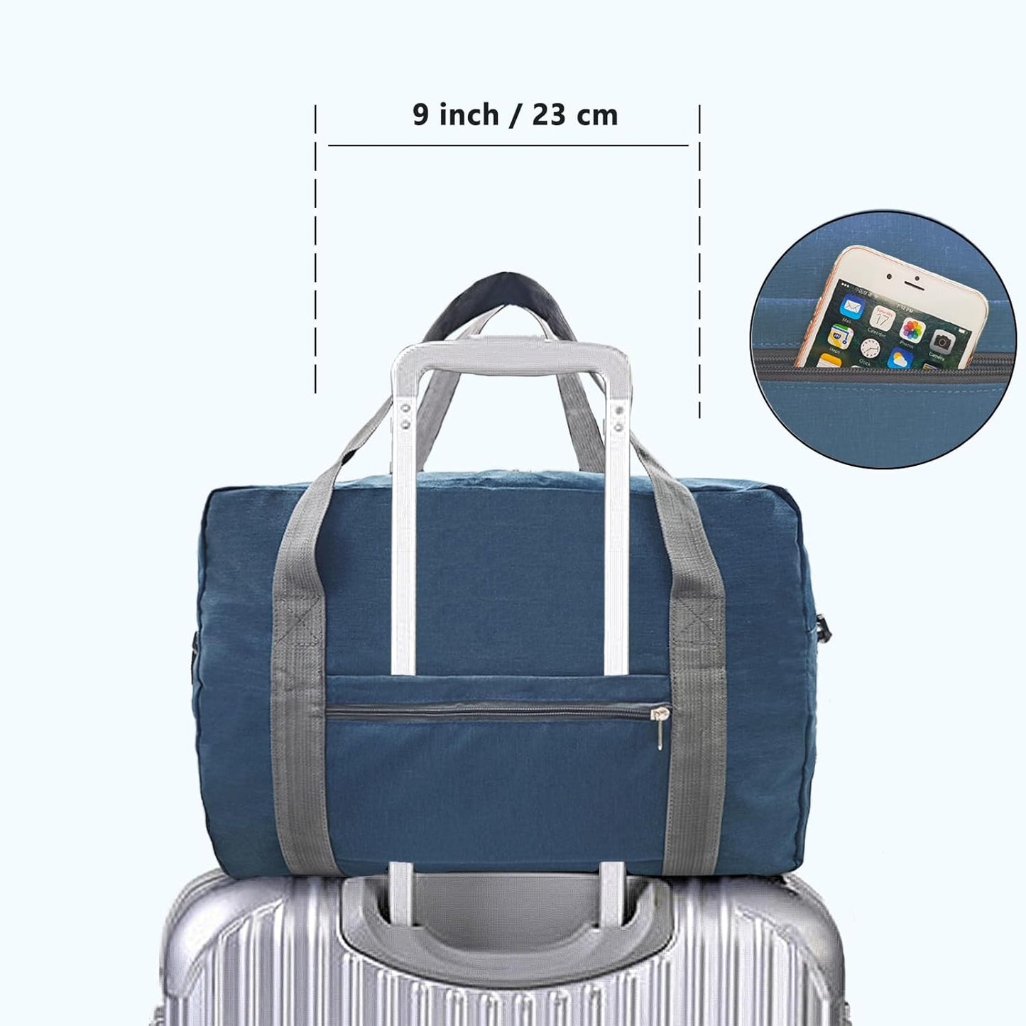 15 Inch Small Carry On Bags for Airplanes Spirit Airlines Personal Item Bag Underseat Foldable Travel Duffle Gym Bags for Women Men(20L,Navy)