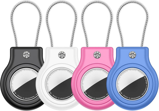 Waterproof Airtag Holder,4 Pack Airtag Case with Secure Lock,Airtags Keychain for Apple Air tags,Anti-Lost Protective Case Air tag Accessories for GPS Tracker Luggage,Bag,Key,Pet-Black/White/Pink/Blue