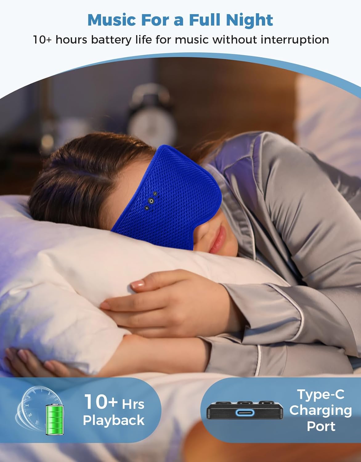 3D Contoured Sleep Mask with Bluetooth Headphones, Eye Masks for Sleep, Sleeping Mask with Ultra-Thin Stereo Speakers for Men, Women, Gifts - Blue