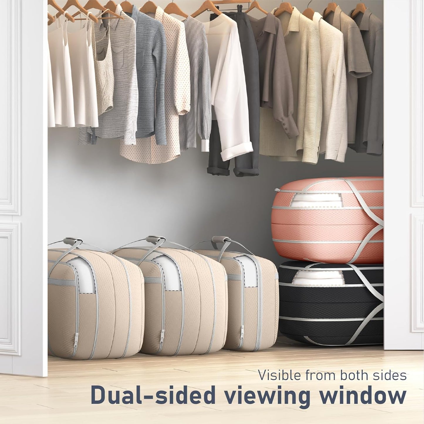 DIMJ Large Comforter Storage Bag with Handls, 100L Washable Blanket Storage, Compression Packing Totes Moving Bags With Zipper, Space Saving Containers For Pillow, Clothes, Bedding, 2 PCS